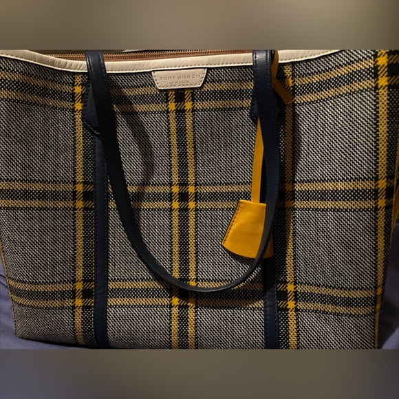 Tory Burch yellow/blue plaid shoulder bag - Picture 1 of 8